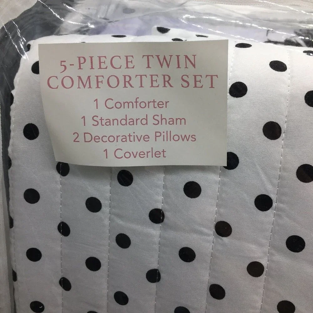 5pc Nicole Miller Ballerina TWIN Comforter Set Lavender Paris Eiffel Tower Black